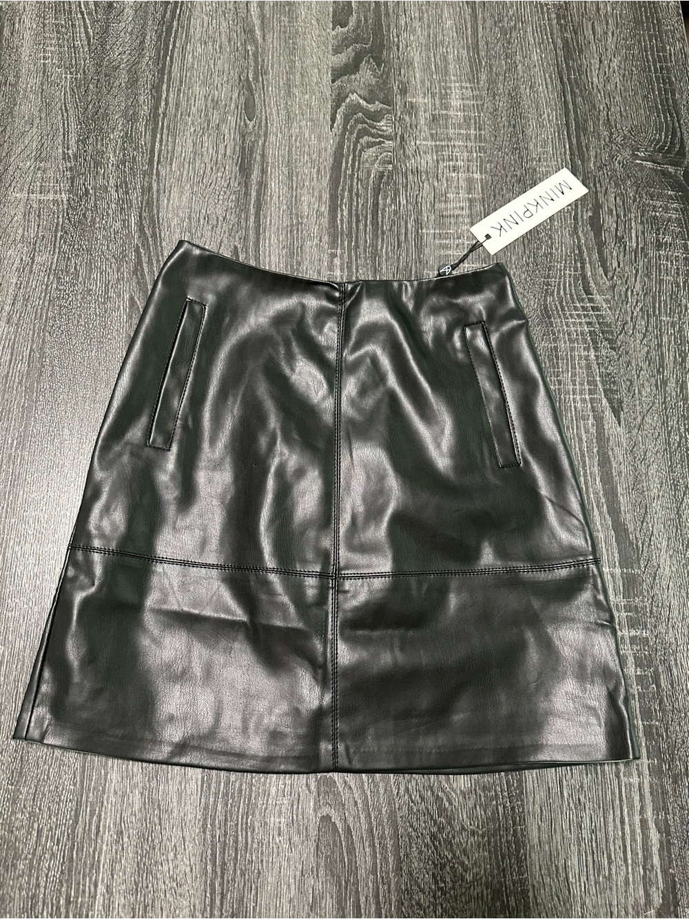 MINKPINK Black Faux Leather Mini Skirt with Seam Paneling